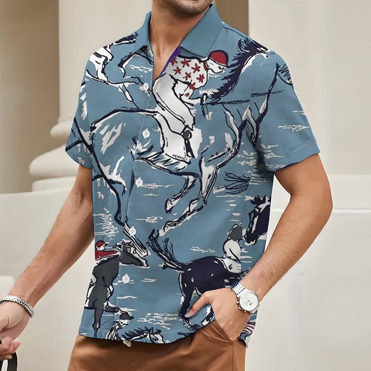 3D Printed Riding Pattern Men's Shirt Casual Street Style Men's Clothing Fashion Oversized Men's T-shirt Tops