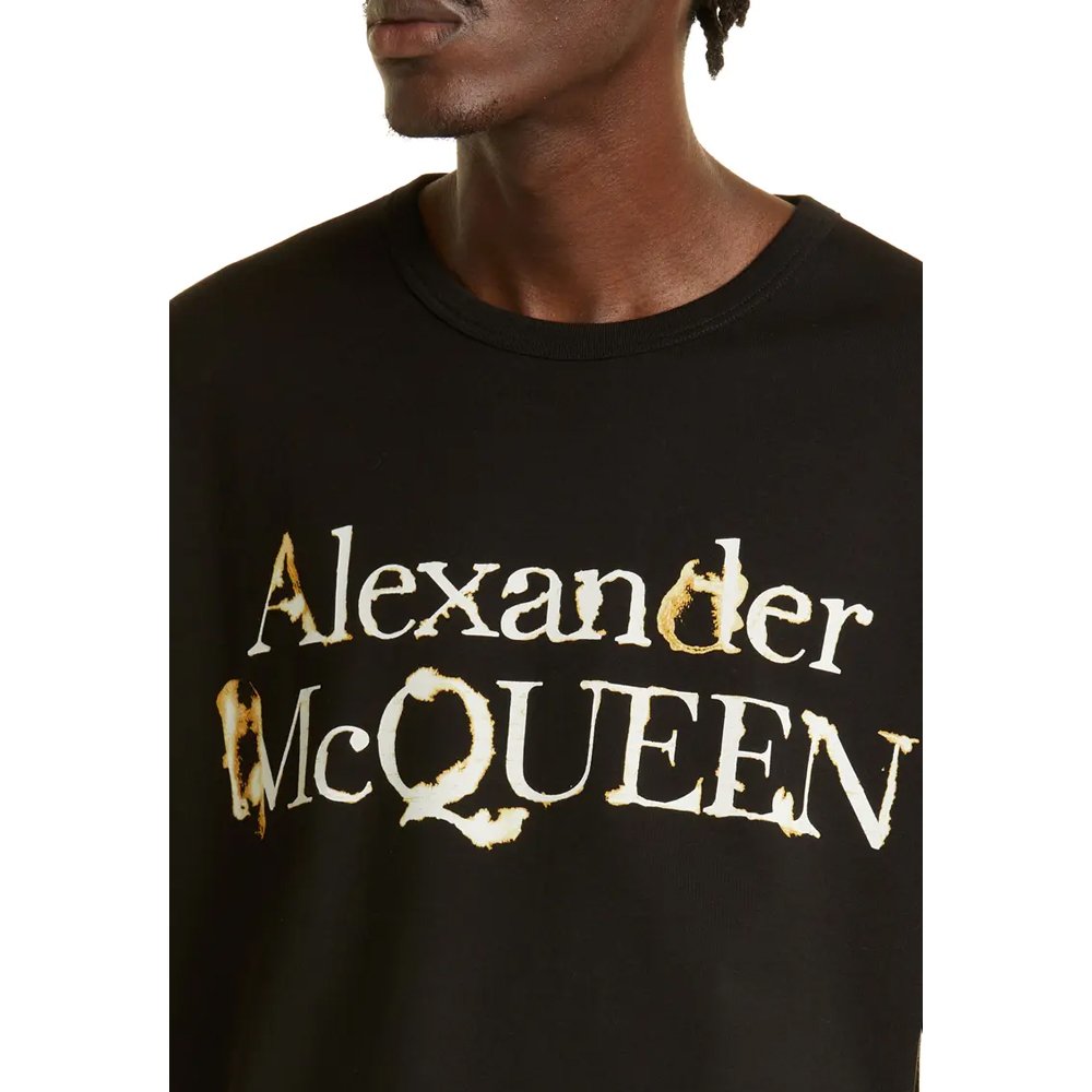 American street designer T-shirt letters flame print short-sleeved men's high luxury T-shirt loose large size men's T-shirt