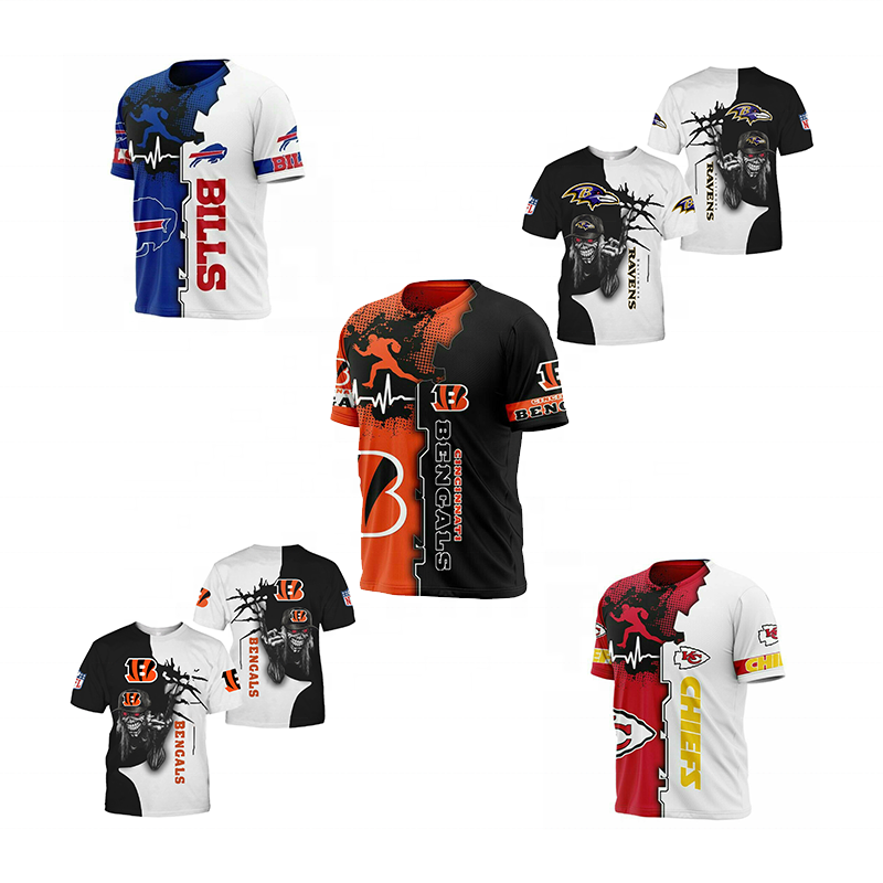 2024 Hot Sales American Football All 32 Team Hip Hop Styles Printed Beach Daily Man's T-shirts Wearing Sports T-shirts
