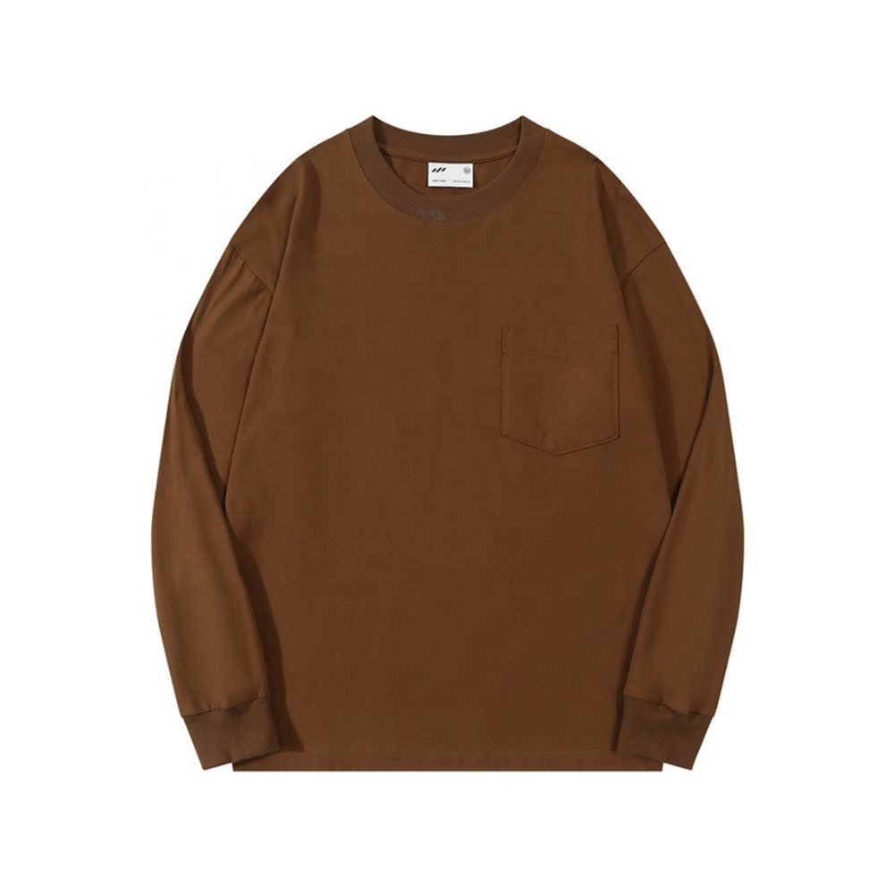 Men's Long Sleeve T-Shirts 100% Cotton Casual Style with Pocket O-Neck Washed Jersey 180 Grams Fabric Print Pattern