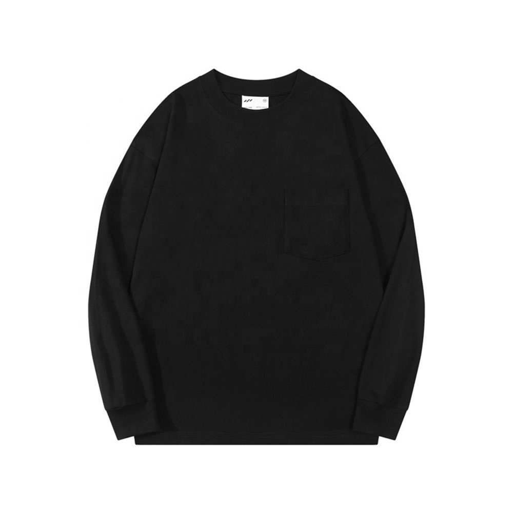 Men's Long Sleeve T-Shirts 100% Cotton Casual Style with Pocket O-Neck Washed Jersey 180 Grams Fabric Print Pattern