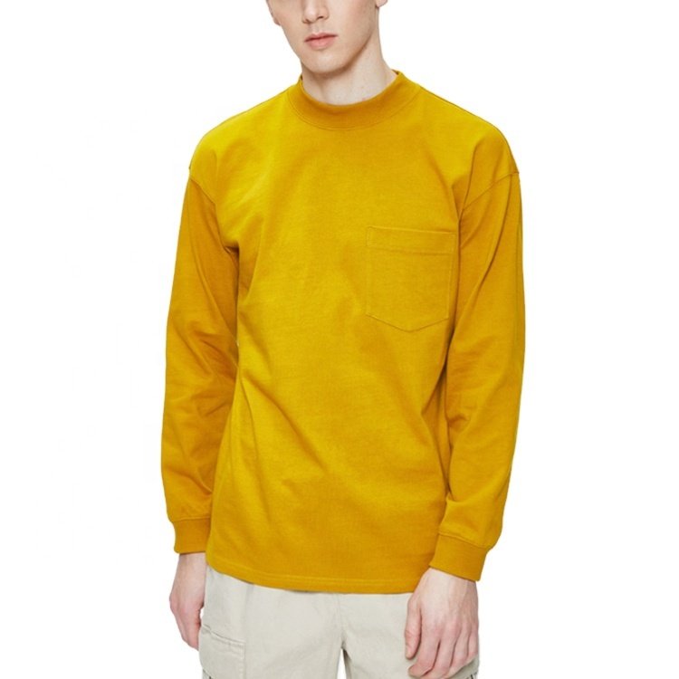 Custom oem logo unisex oversize yellow color 100% cotton off shoulder men's long sleeves t-shirts