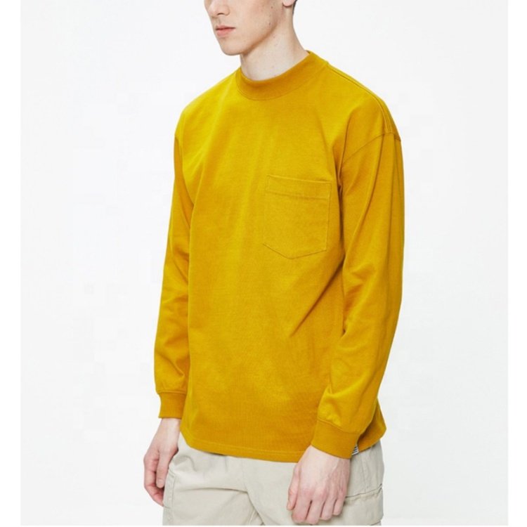 Custom oem logo unisex oversize yellow color 100% cotton off shoulder men's long sleeves t-shirts