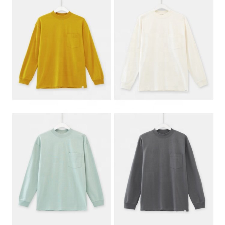 Custom oem logo unisex oversize yellow color 100% cotton off shoulder men's long sleeves t-shirts
