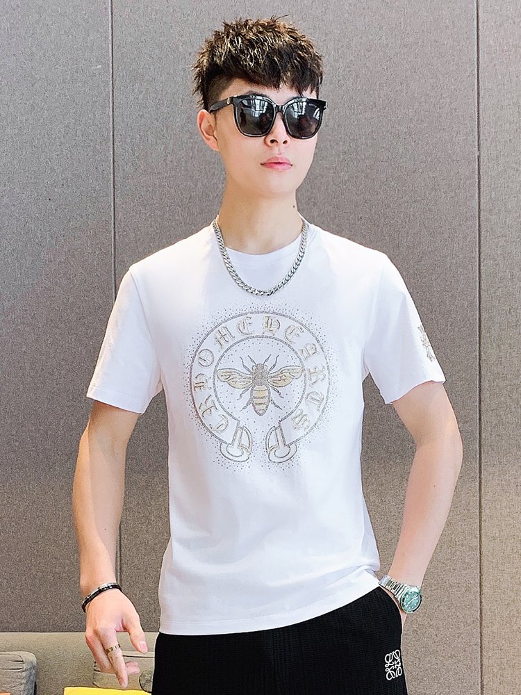 2021 New Fashion Men's Solid Color Cotton T-Shirt Customized t shirt with Rhinestones