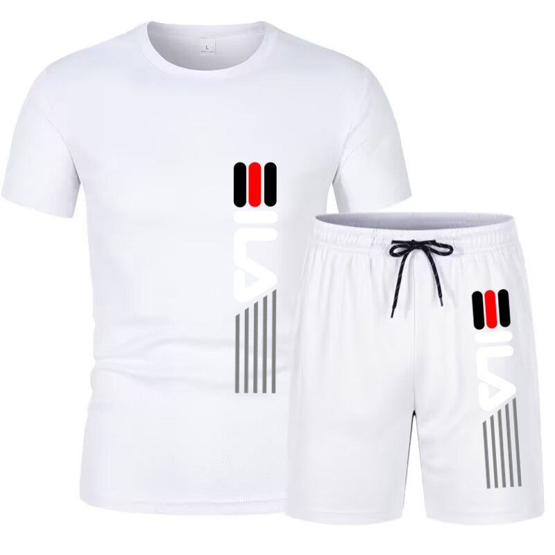 2023 Summer Sports Set Men's Cross border Thin Breathable Sweat-absorbing Jogging T-shirt and Pants Two Piece Basketball Suit