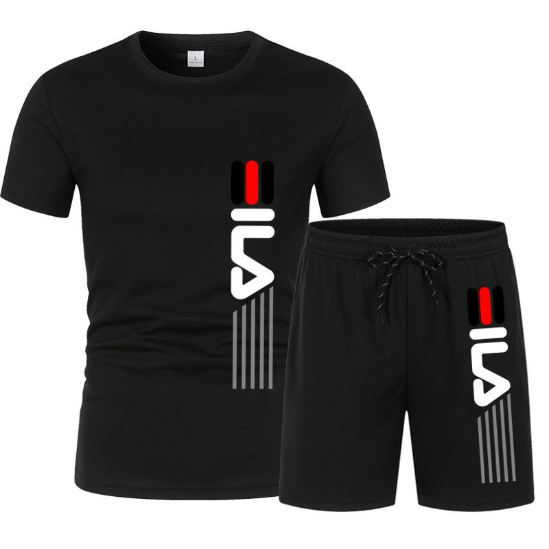 2023 Summer Sports Set Men's Cross border Thin Breathable Sweat-absorbing Jogging T-shirt and Pants Two Piece Basketball Suit