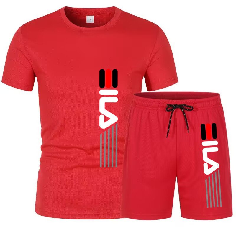 2023 Summer Sports Set Men's Cross border Thin Breathable Sweat-absorbing Jogging T-shirt and Pants Two Piece Basketball Suit