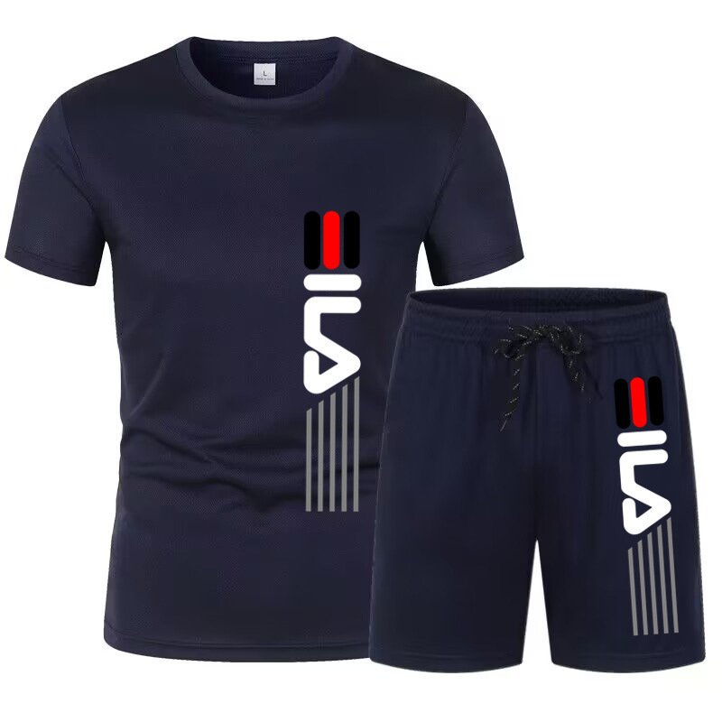 2023 Summer Sports Set Men's Cross border Thin Breathable Sweat-absorbing Jogging T-shirt and Pants Two Piece Basketball Suit