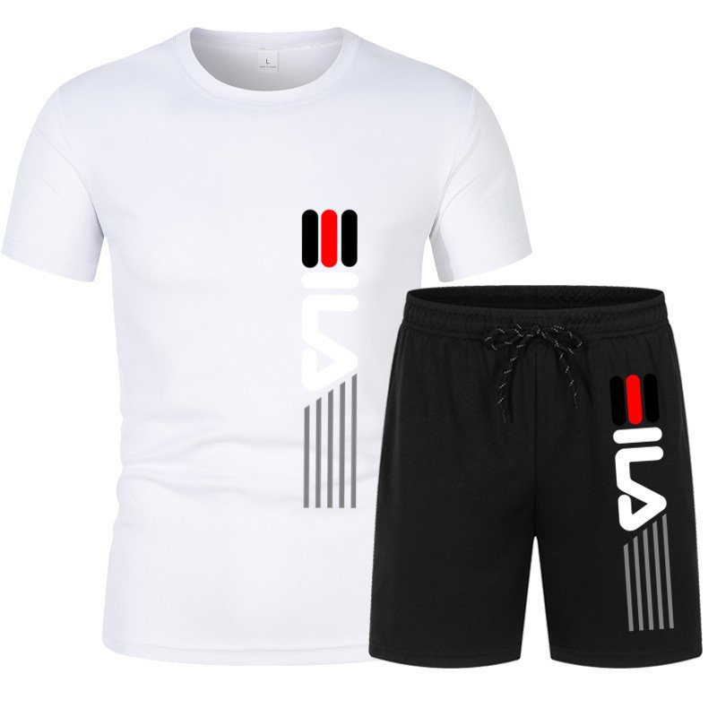 2023 Summer Sports Set Men's Cross border Thin Breathable Sweat-absorbing Jogging T-shirt and Pants Two Piece Basketball Suit