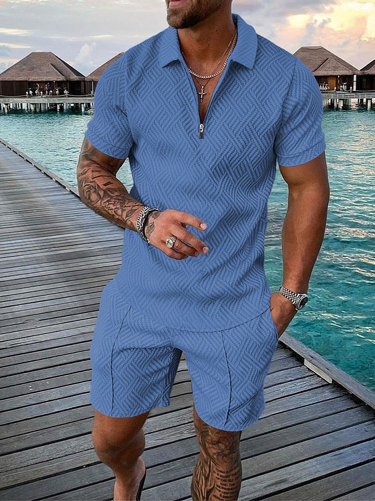 Casual polo shirts sets mens custom tracksuit men's t shirt and short set with zipper