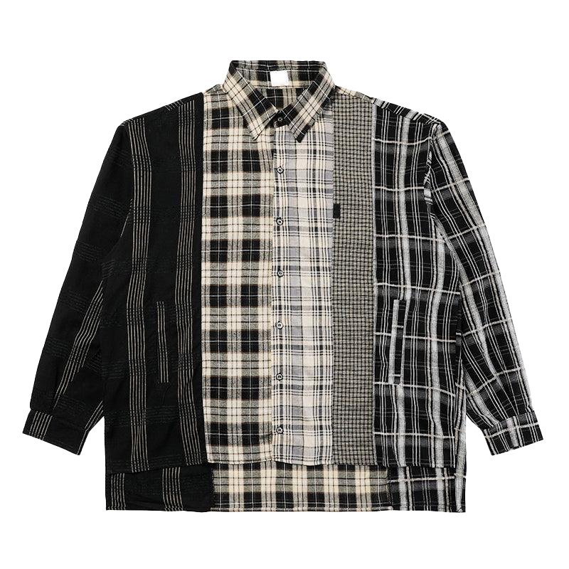 Summer new arrivals comfortable breathable neutral style casual vintage plaid patchwork flannel shirt