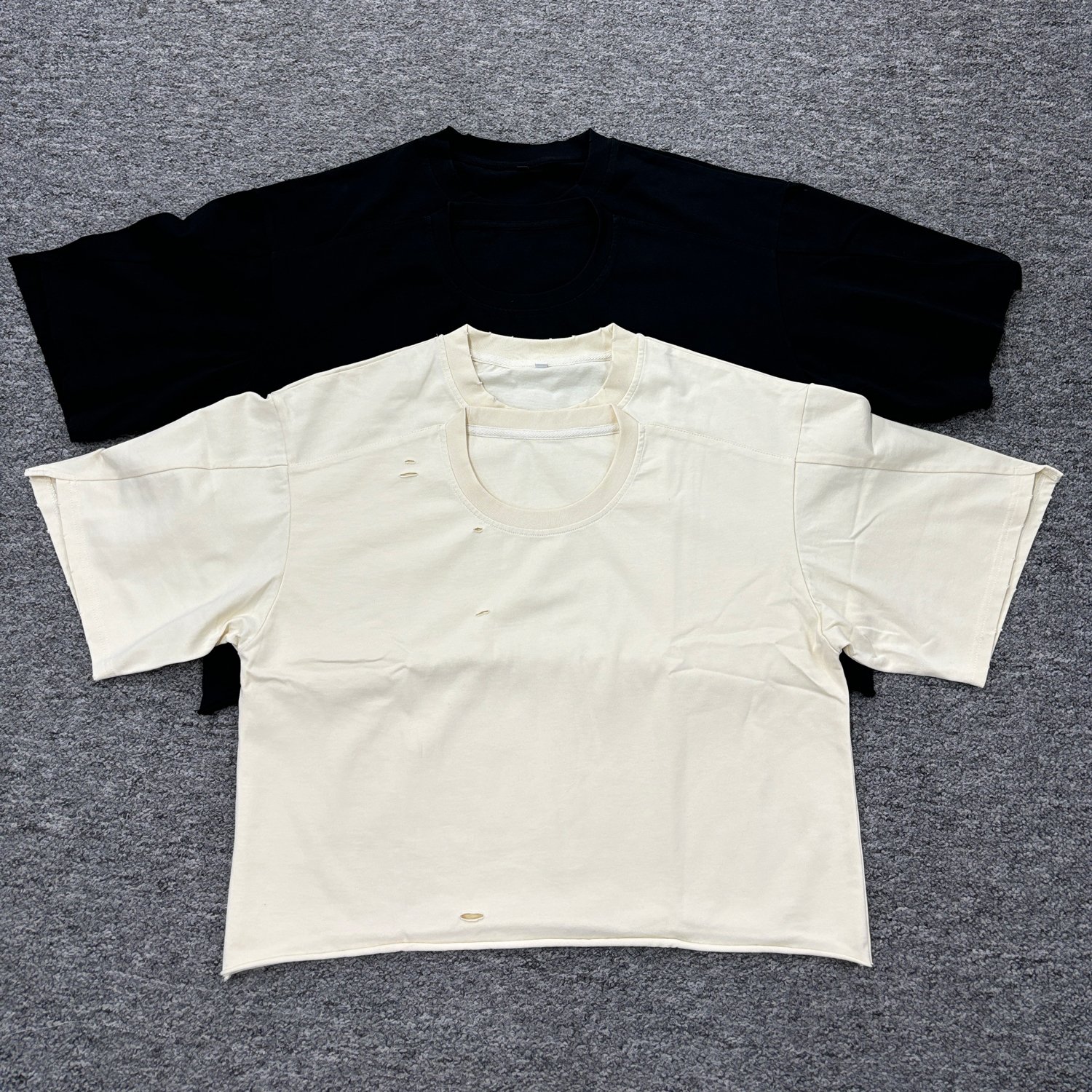 Custom T-shirt Double Collar Short Sleeve Print Boxy Distressed Tee Shirt Vintage Faded Washed T Shirt Men t shirt design