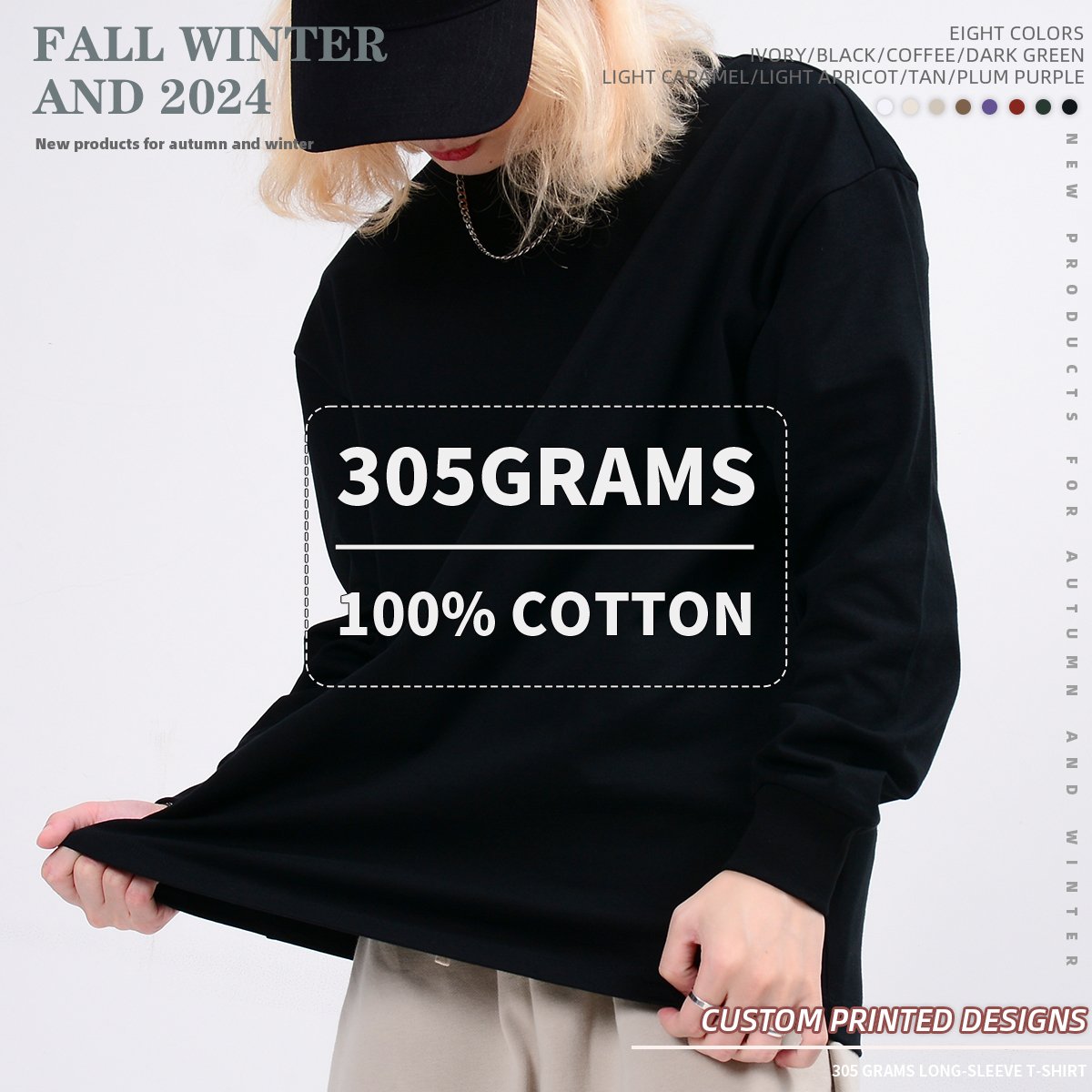Heavyweight 305GSM custom high quality 100% cotton long sleeve t shirt for custom logo men tshirt Custom Unisex Loose T-shirt
