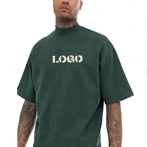 Custom Oversized Mock Neck Heavy Weight 100% Cotton Blank T Shirt Men's t-shirts