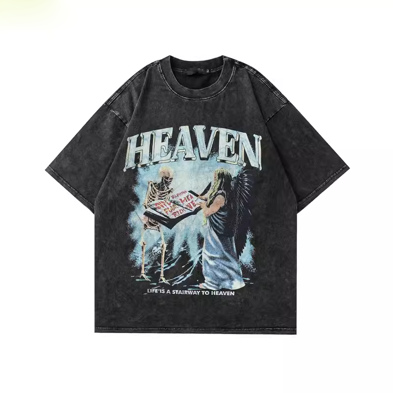 Customized summer acid washed oversize T-shirt digital printing Heavy men's t shirt