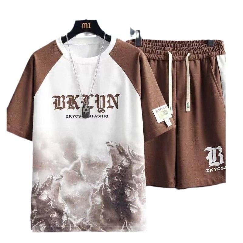 Men's Two Piece Street Shorts Set, Men's Summer T-Shirt and Shirt Shorts Set, Unisex, Customized Men's Shorts and Shirt Set