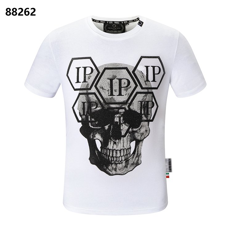 Summer crewneck high quality temperament Breathable fashion skull ironed diamond cotton top PLEIN men's T-shirt
