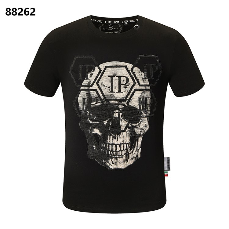 Summer crewneck high quality temperament Breathable fashion skull ironed diamond cotton top PLEIN men's T-shirt