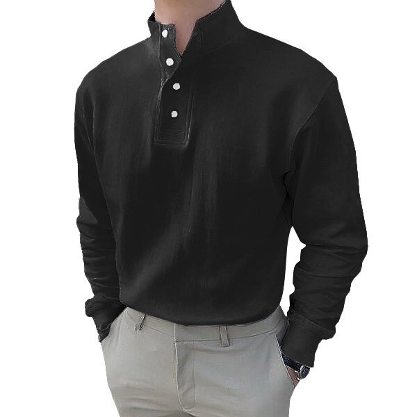 Men's Long-Sleeved Henley Shirt Casual Button Solid Color T-Shirt Autumn and Winter Self-Cultivation All-Match Pullover