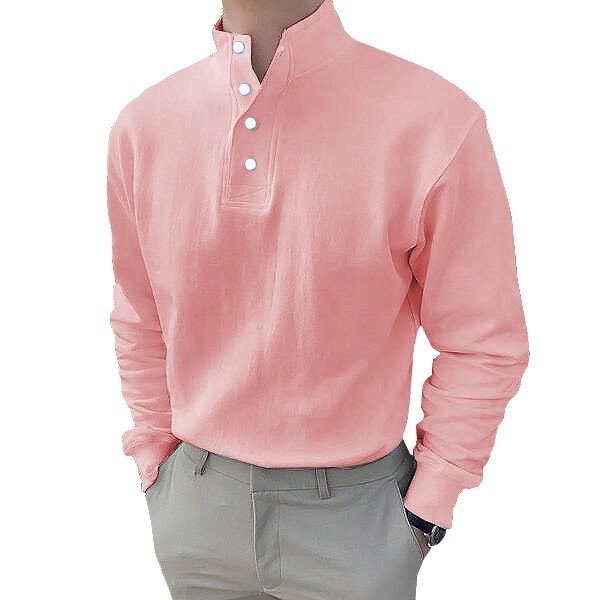 Men's Long-Sleeved Henley Shirt Casual Button Solid Color T-Shirt Autumn and Winter Self-Cultivation All-Match Pullover