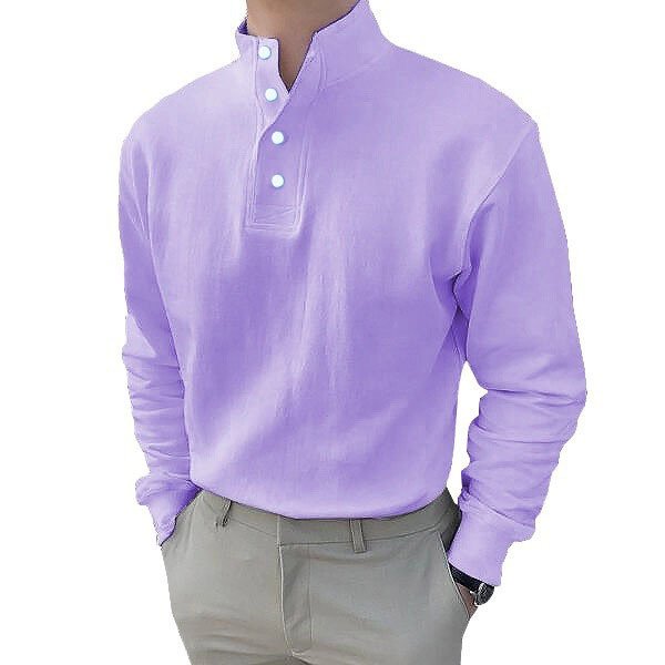 Men's Long-Sleeved Henley Shirt Casual Button Solid Color T-Shirt Autumn and Winter Self-Cultivation All-Match Pullover