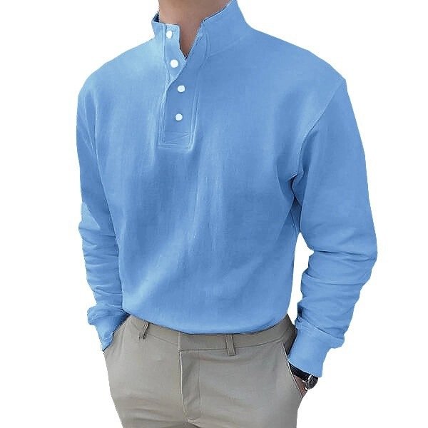 Men's Long-Sleeved Henley Shirt Casual Button Solid Color T-Shirt Autumn and Winter Self-Cultivation All-Match Pullover