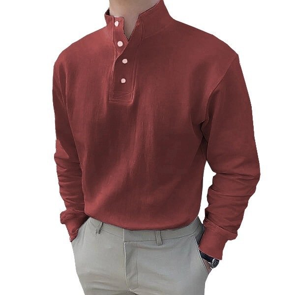 Men's Long-Sleeved Henley Shirt Casual Button Solid Color T-Shirt Autumn and Winter Self-Cultivation All-Match Pullover