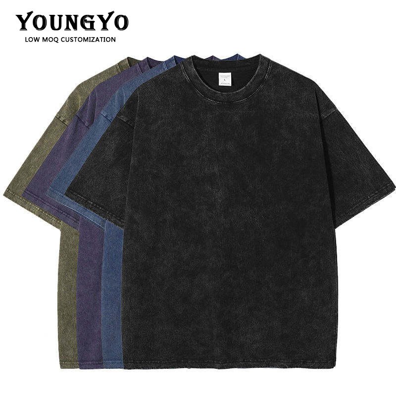 Custom Logo Vintage Acid Washed T Shirt Men Distressed Heavyweight Cotton Blank Oversized Tshirt 100% Cotton For Men's T-shirt