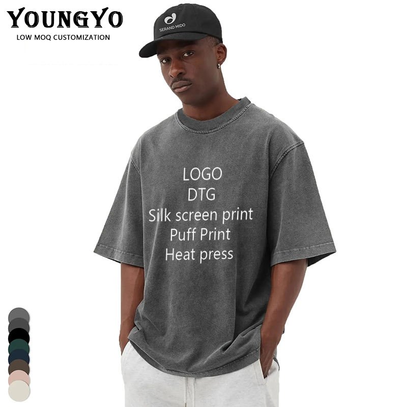 Custom Logo Vintage Acid Washed T Shirt Men Distressed Heavyweight Cotton Blank Oversized Tshirt 100% Cotton For Men's T-shirt