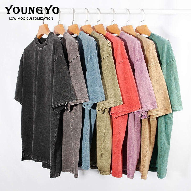 Custom Logo Vintage Acid Washed T Shirt Men Distressed Heavyweight Cotton Blank Oversized Tshirt 100% Cotton For Men's T-shirt