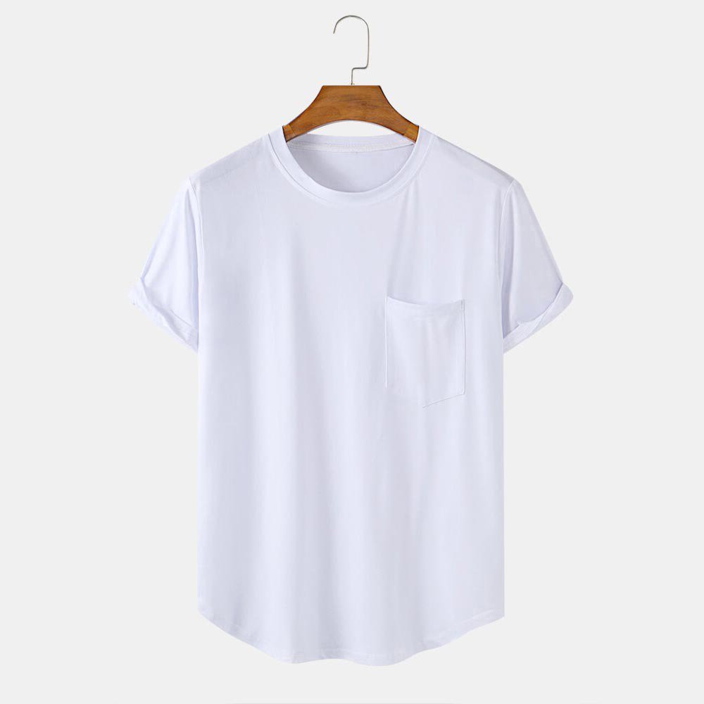 Casual Loose Short Sleeve T-shirt Plain Can Be Customized Chest Pocket Home 100% Cotton Men any Pantone Color or Multi-colors