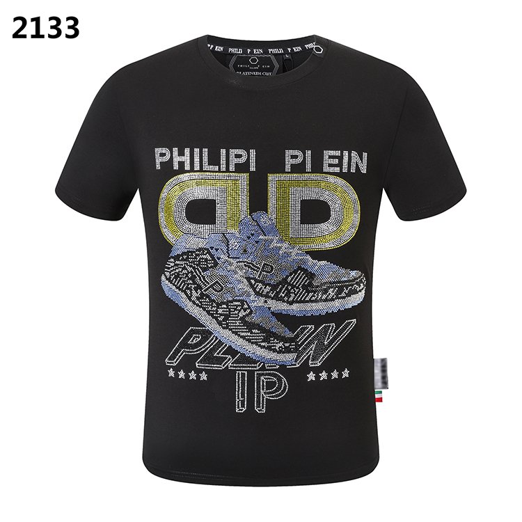 High quality summer breathable cotton fashion Skull Iron Drill top PLEIN men's crew neck T-shirt