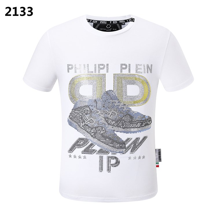 High quality summer breathable cotton fashion Skull Iron Drill top PLEIN men's crew neck T-shirt