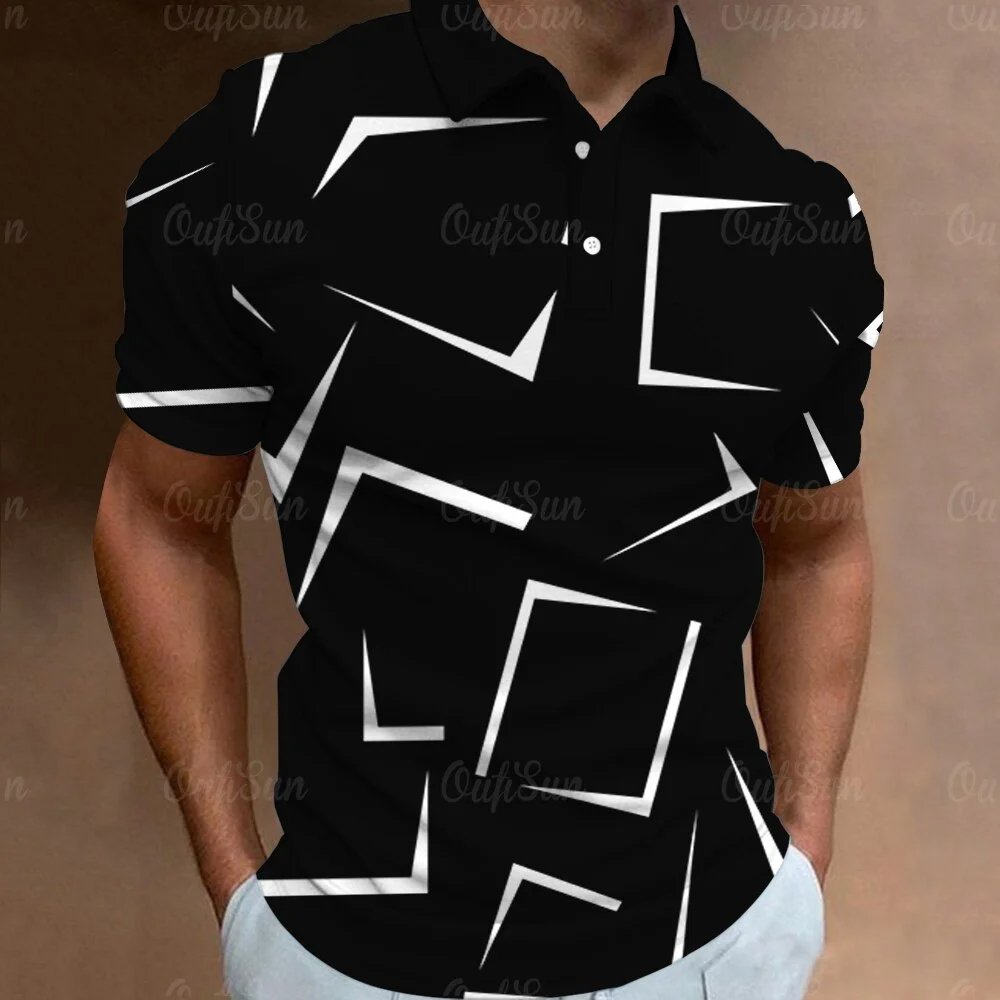 Summer Fashion Striped Men's Polo Shirt Gradient Line Short Sleeve T shirt Casual Daily Golf Shirt Lapel Tops Tees Man Clothing