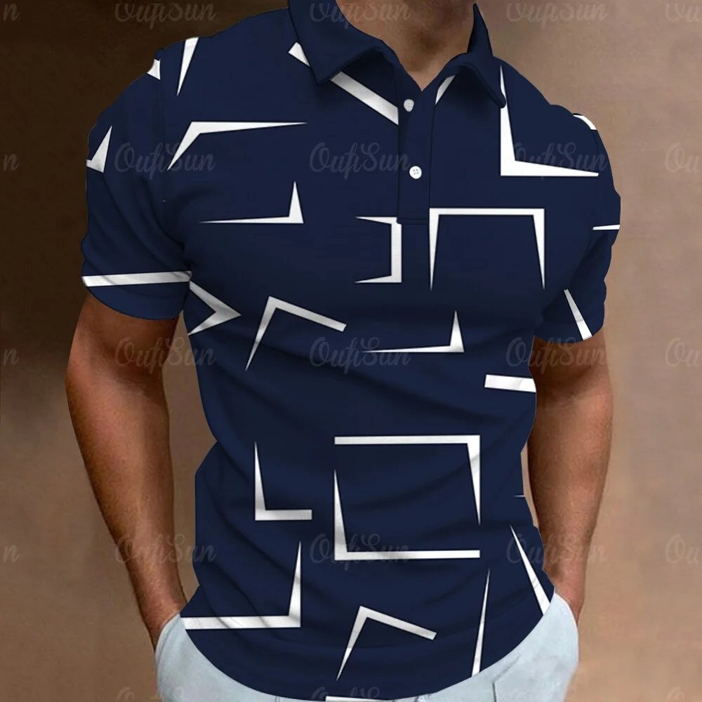 Summer Fashion Striped Men's Polo Shirt Gradient Line Short Sleeve T shirt Casual Daily Golf Shirt Lapel Tops Tees Man Clothing
