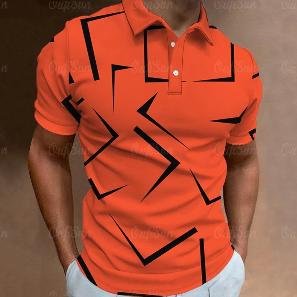 Summer Fashion Striped Men's Polo Shirt Gradient Line Short Sleeve T shirt Casual Daily Golf Shirt Lapel Tops Tees Man Clothing