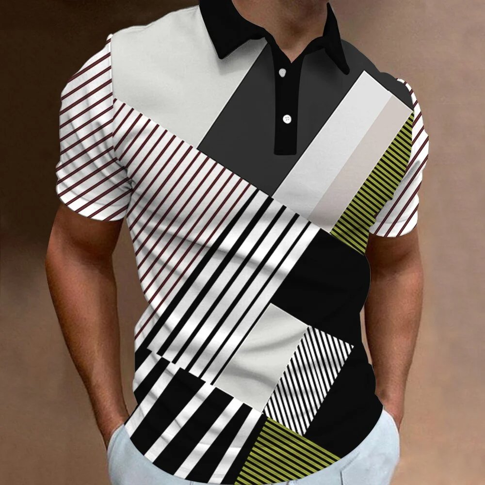 Summer Fashion Striped Men's Polo Shirt Gradient Line Short Sleeve T shirt Casual Daily Golf Shirt Lapel Tops Tees Man Clothing