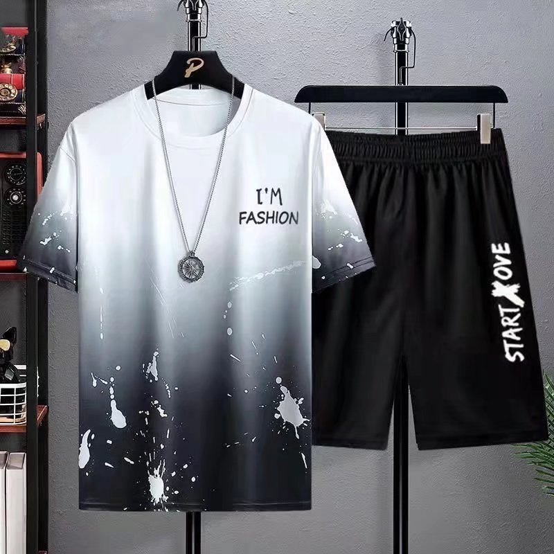 SDW3306 2023 Fashion Men's Summer Short-sleeved T-shirt And Trousers Set Men's Pants Print Casual Set