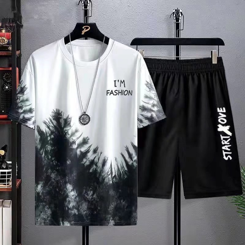 SDW3306 2023 Fashion Men's Summer Short-sleeved T-shirt And Trousers Set Men's Pants Print Casual Set