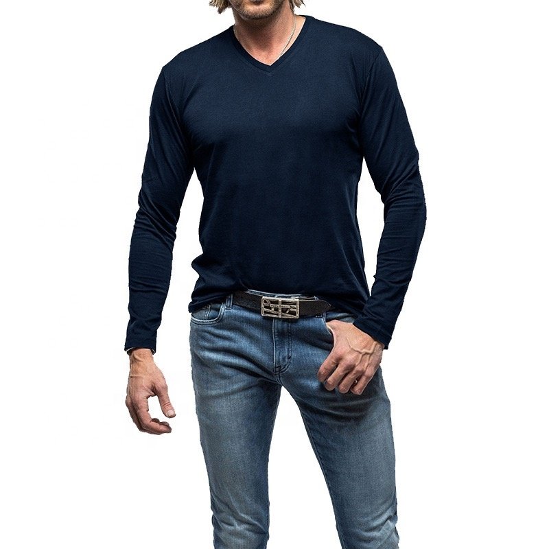 Wholesale high-quality men's V-neck slim fit solid color T-shirt logo blank home casual T-shirt for men