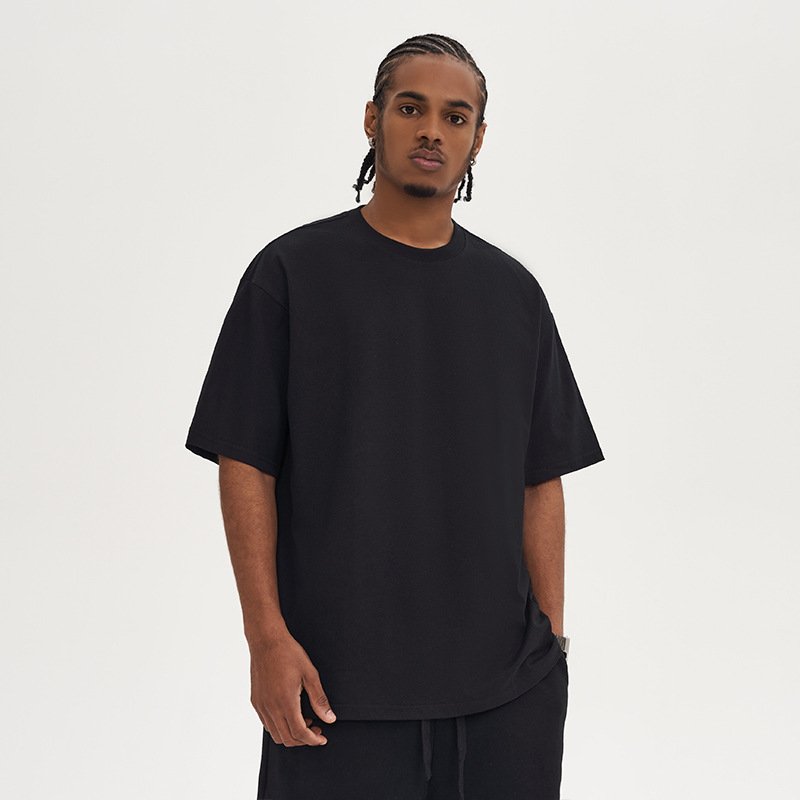 Summer high-quality cotton solid color blank T-shirt men's casual loose trend custom half-sleeved short-sleeved wholesale