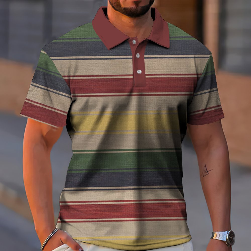New Men'S Polo Shirt Stripe Print Simplemale Clothing Summer Casual Short Sleeve Oversize Shirt Custom Polo shirt