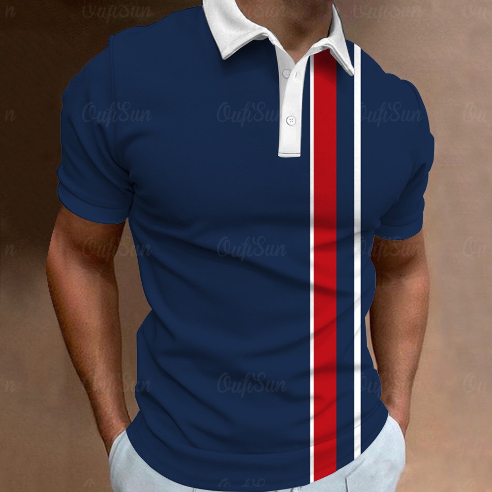 New Men'S Polo Shirt Stripe Print Simplemale Clothing Summer Casual Short Sleeve Oversize Shirt Custom Polo shirt