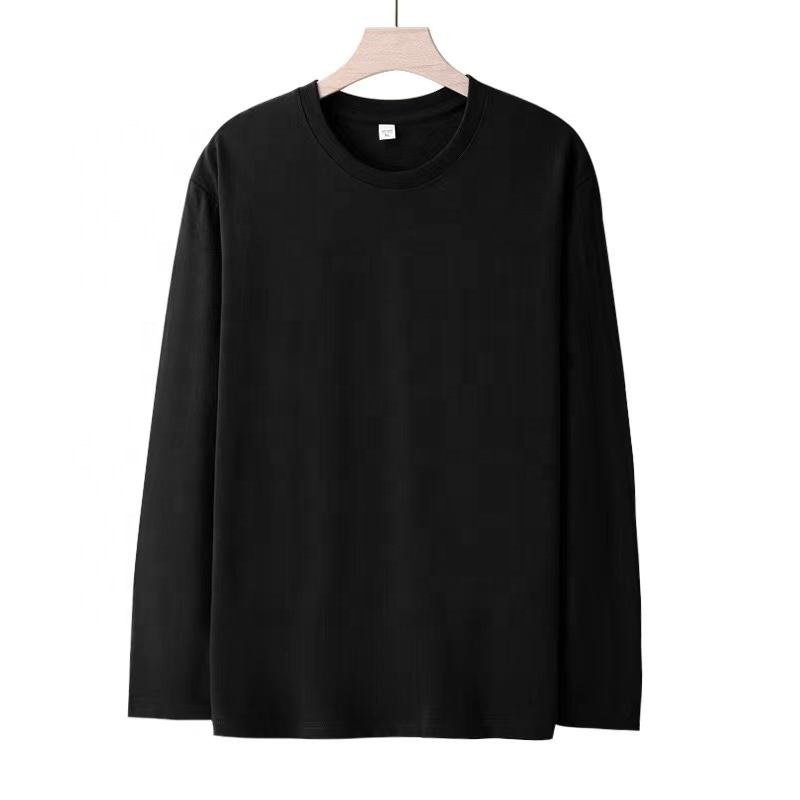 High Quality Basic T Shirt for Men 100% Cotton Plain Black Clothes Fashion Men's Breathable Round Neck Long Sleeve T-shirts