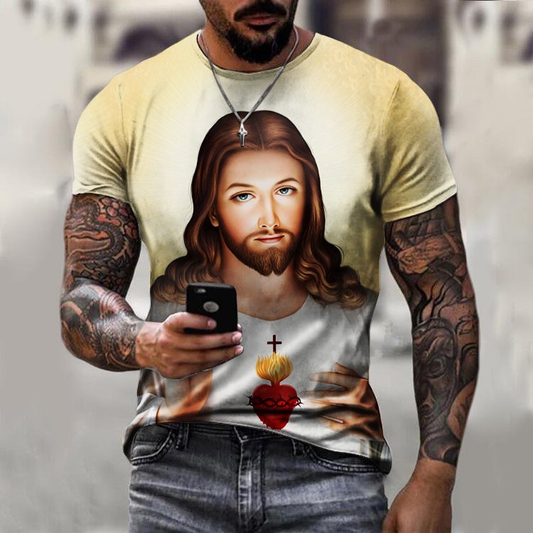 Wholesale custom cheap 3D sublimation printed Jesus T-shirt plus size men's polyester T-shirt