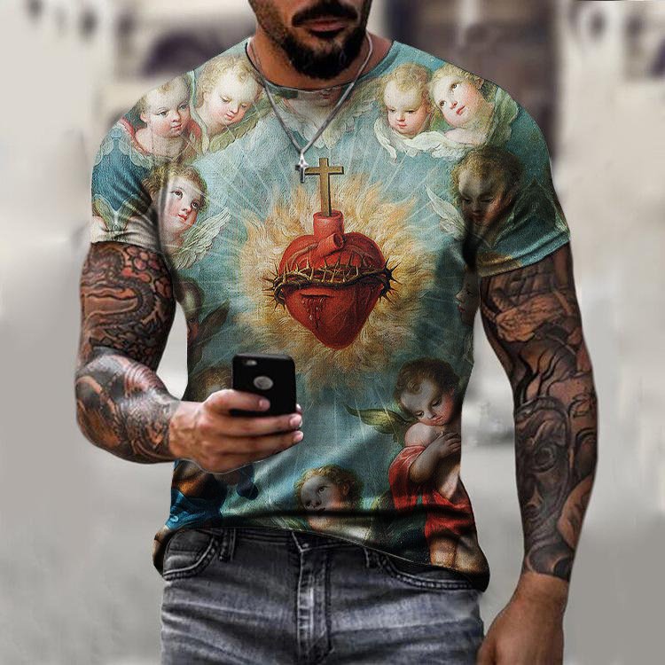 Wholesale custom cheap 3D sublimation printed Jesus T-shirt plus size men's polyester T-shirt