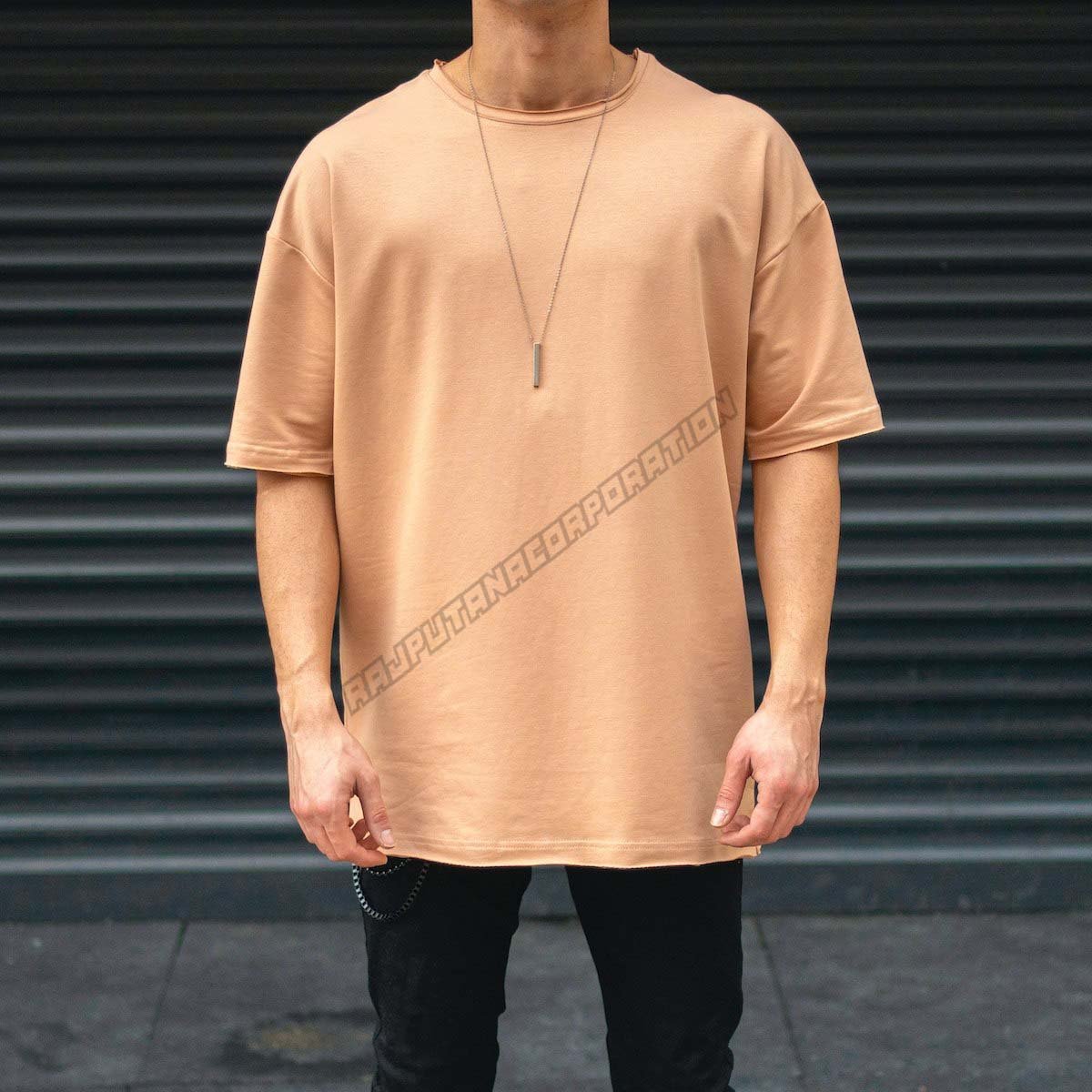 Men's Oversize T-Shirt Beige 100% cotton blank plain men's t-shirts plus size Customized length
