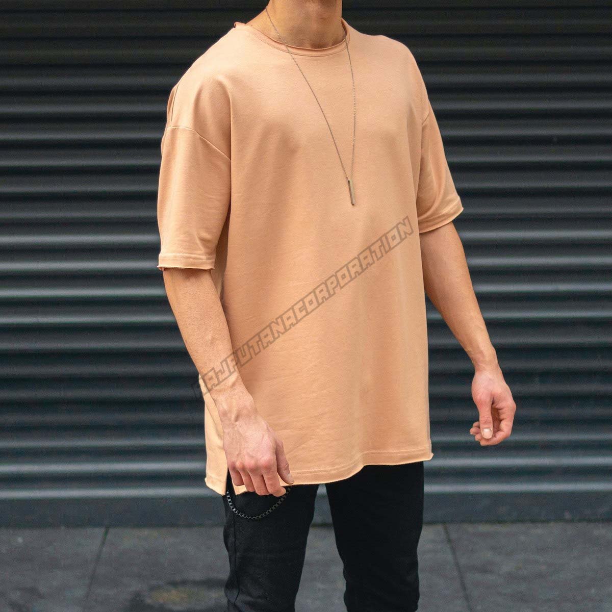 Men's Oversize T-Shirt Beige 100% cotton blank plain men's t-shirts plus size Customized length