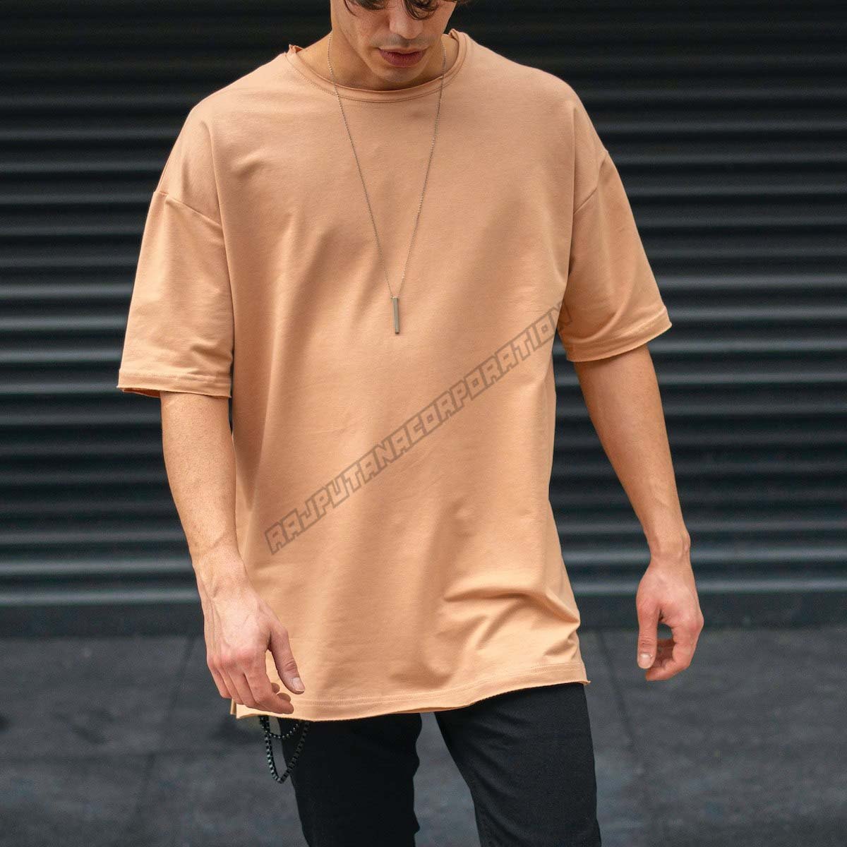 Men's Oversize T-Shirt Beige 100% cotton blank plain men's t-shirts plus size Customized length